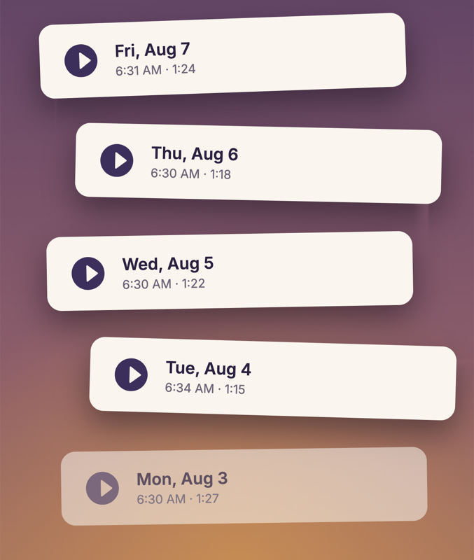 Call history list: Fri Aug 7, Thu Aug 6, Wed Aug 5, Tue Aug 4, Mon Aug 3, each with a play button