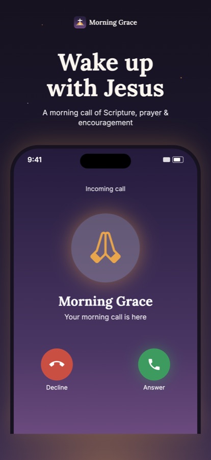Wake up with Jesus: incoming morning call screen